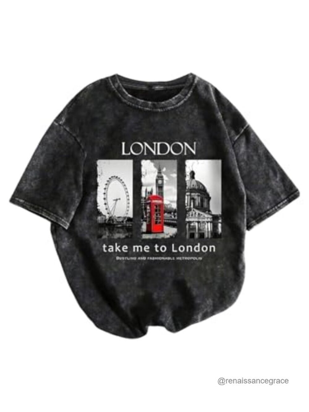 Graphic Crew Neck Acid Washed Oversized Vintage T-Shirt Short Sleeve